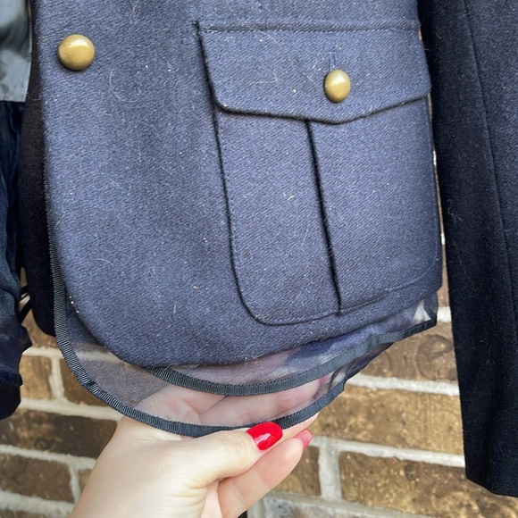 LOFT Navy Blue Mesh Trim Jacket Blazer Wool Blend - Picture 9 of 16